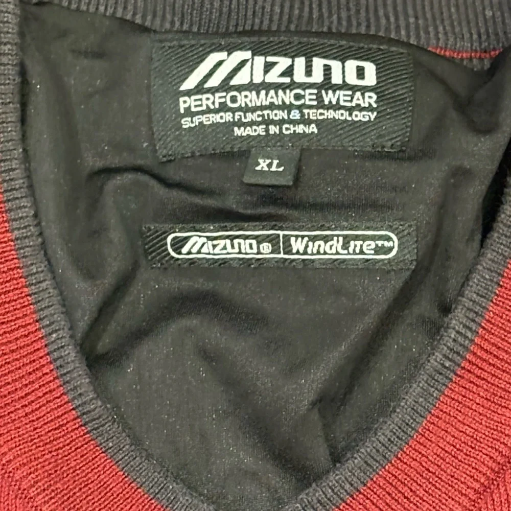 Mizuno Sweater Mens XL Red Black WindLite Lined Cotton Heavy Golf Pullover Knit
